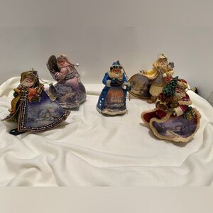 5 Thomas Kinkade Christmas Night Visit Santa Ornaments Collection